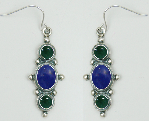 Sterling Silver Drop Dangle Earrings With Lapis Lazuli And Fluorite